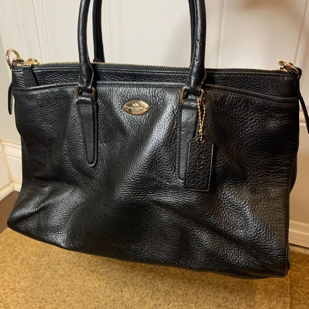 Coach Morgan Black Pebbled Leather Top Handle Satchel Bag Purse Retail $498.00 - Picture 11 of 12